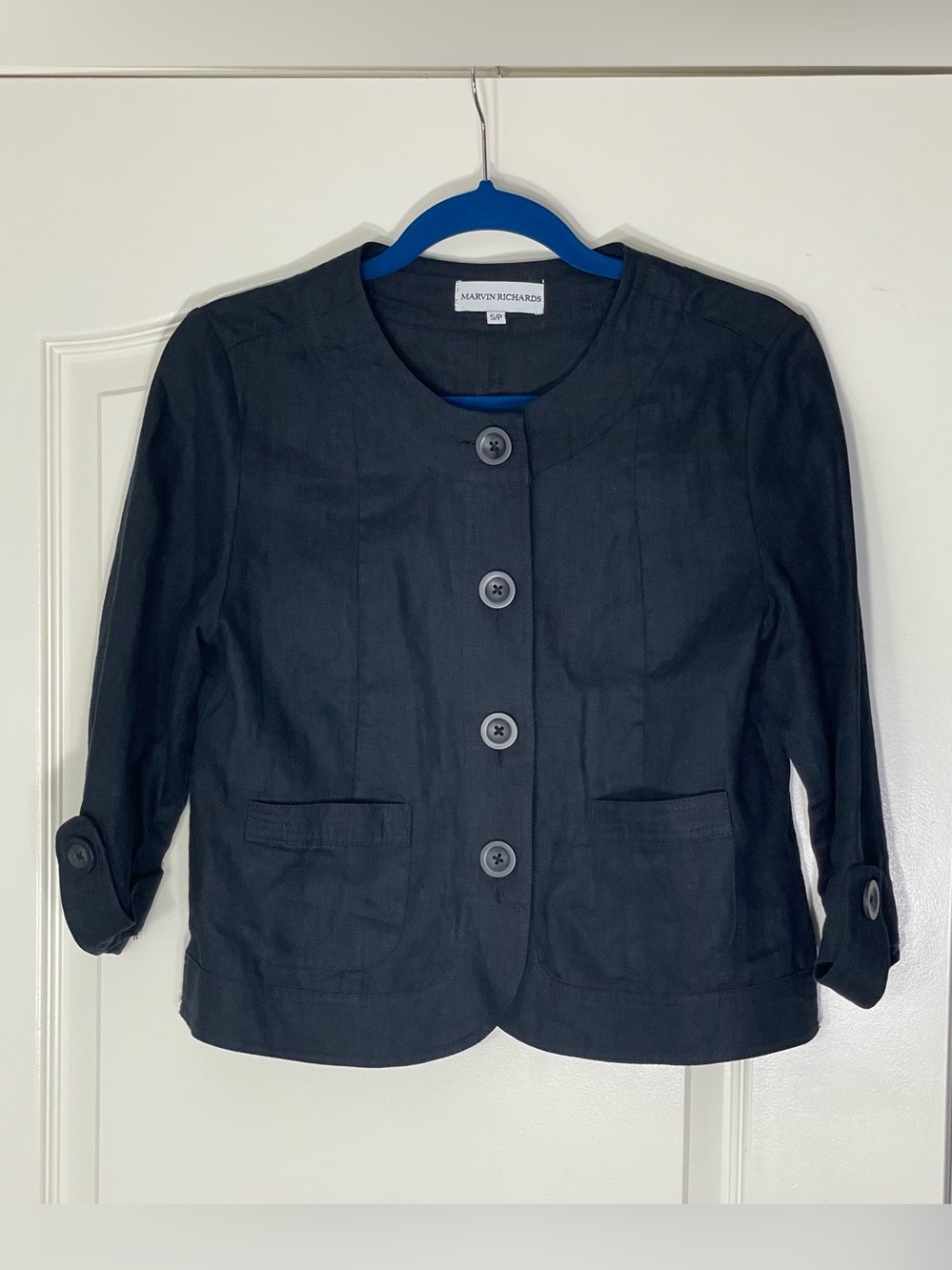 Marvin Richards Cropped Boxy Black Linen Jacket Size S